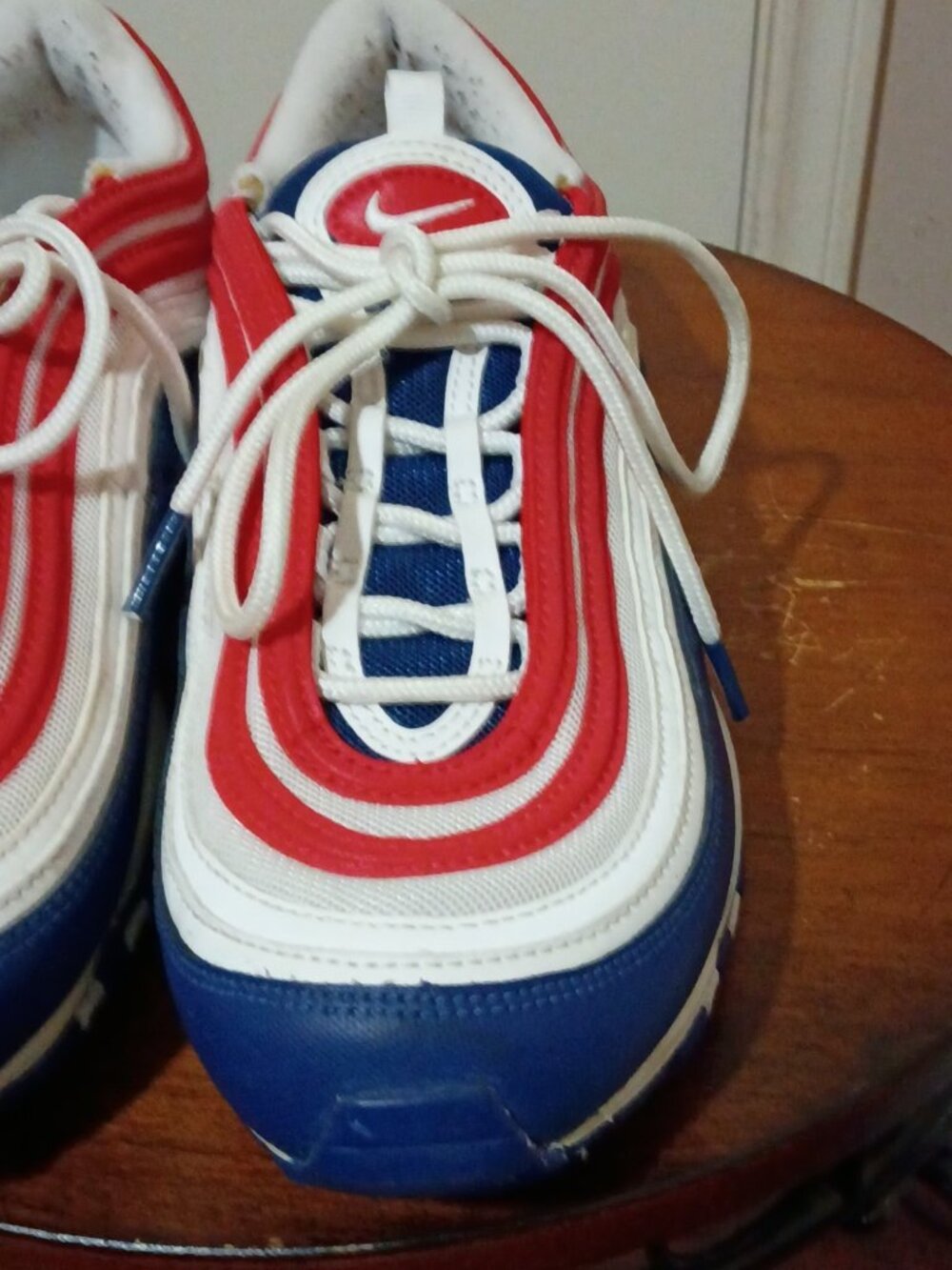 Nike Air Max 97 Mens sz 8.5 mens USA White Red Blue Running Shoes CW5584 100 - Picture 8 of 13